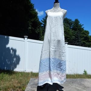 New! 100% Linen White Blue Pink Maxi Dress XS